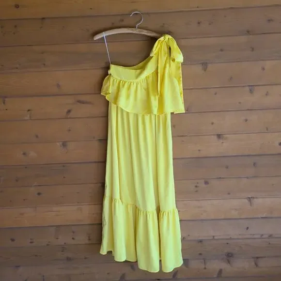 Asos Dress Victoria Y.A.S Butter Yellow One Shoulder Bow S Bridesmaid Flowy - Picture 2 of 5